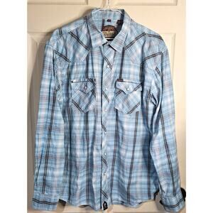 Rafter C Blue/Brown Plaid Pearl Snap Western Shirt XL - Classic Cowboy Wear